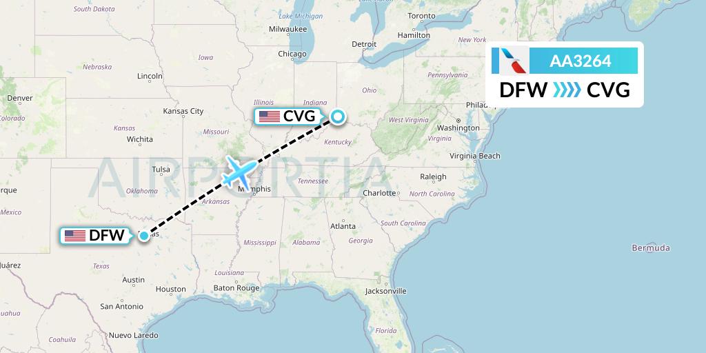 AA3264 American Airlines Flight Map: Dallas to Cincinnati