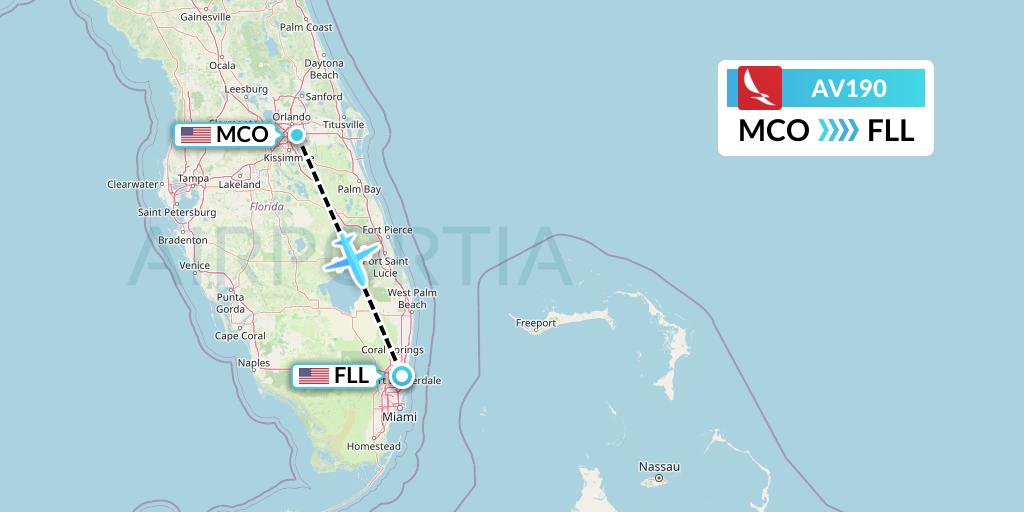 AV190 Avianca Flight Map: Orlando to Fort Lauderdale