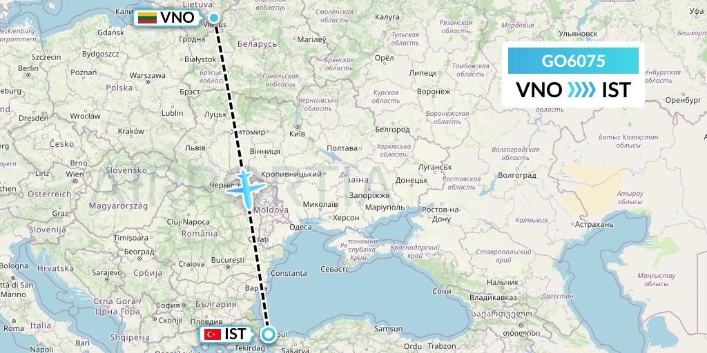 GO6075 ULS Airlines Cargo Flight Map: Vilnius to Istanbul