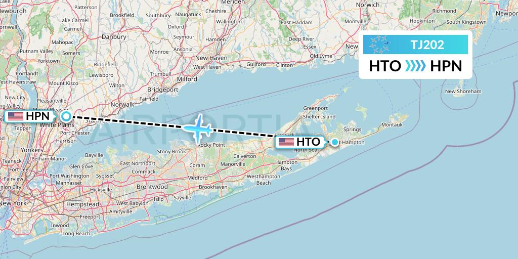TJ202 Tradewind Aviation Flight Map: East Hampton to White Plains