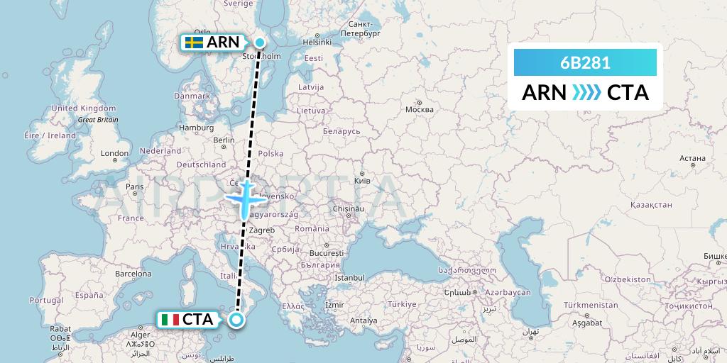 6B281 TUI fly Nordics Flight Map: Stockholm to Catania