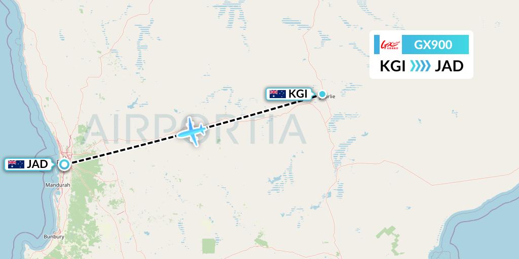 GX900 GX Airlines Flight Map: Kalgoorlie to Perth