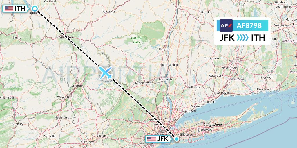 AF8798 Air France Flight Map: New York to Ithaca