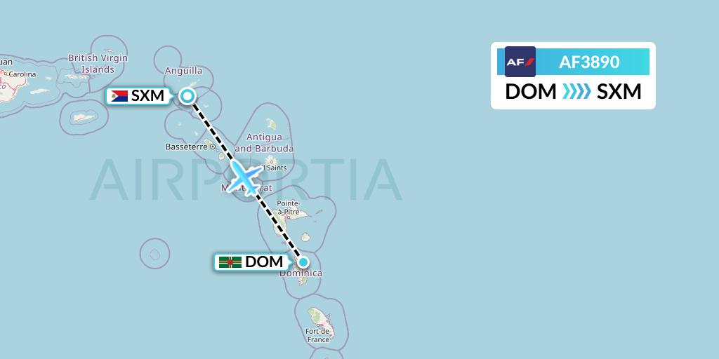 AF3890 Air France Flight Map: Dominica to Sint Maarten
