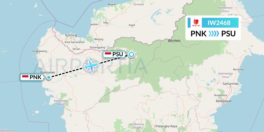 IW2468 Wings Air Flight Map: Pontianak to Putussibau-Borneo Island