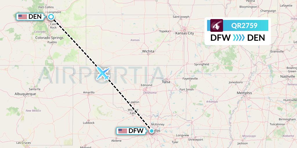 QR2759 Qatar Airways Flight Map: Dallas to Denver