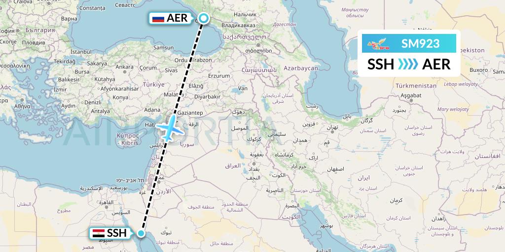 SM923 Air Cairo Flight Map: Sharm el-Sheikh to Sochi