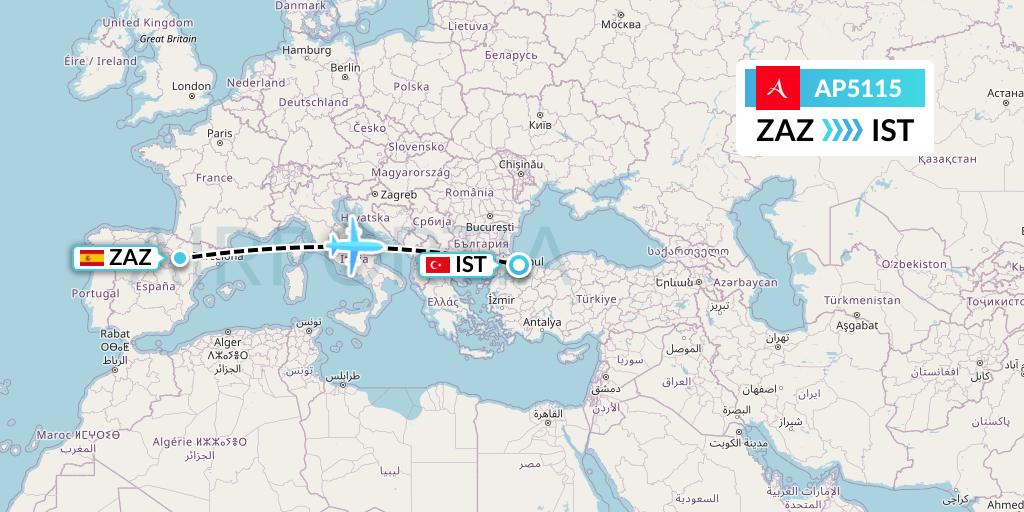 AP5115 AlbaStar Flight Map: Zaragoza to Istanbul