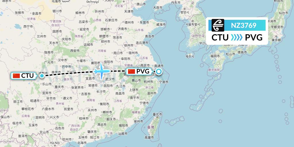 NZ3769 Air New Zealand Flight Map: Chengdu to Shanghai
