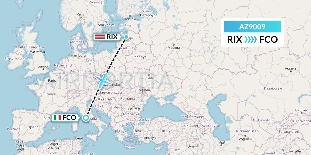 AZ9009 ITA Airways Flight Map: Riga to Rome