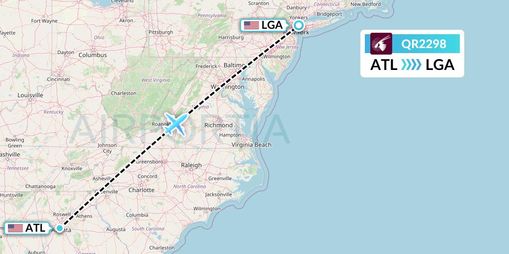 QR2298 Qatar Airways Flight Map: Atlanta to New York