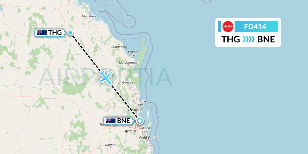 FD414 Thai AirAsia Flight Map: Biloela to Brisbane