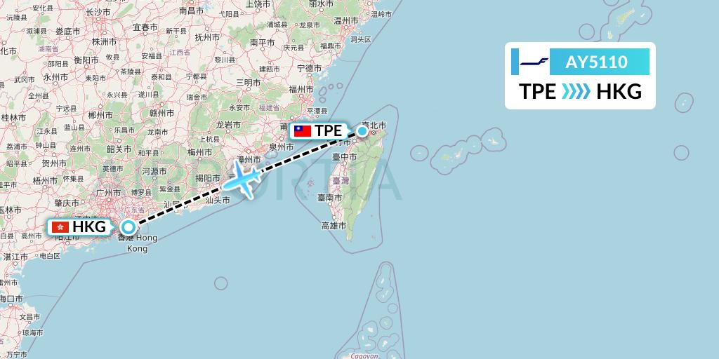AY5110 Finnair Flight Map: Taipei to Hong Kong