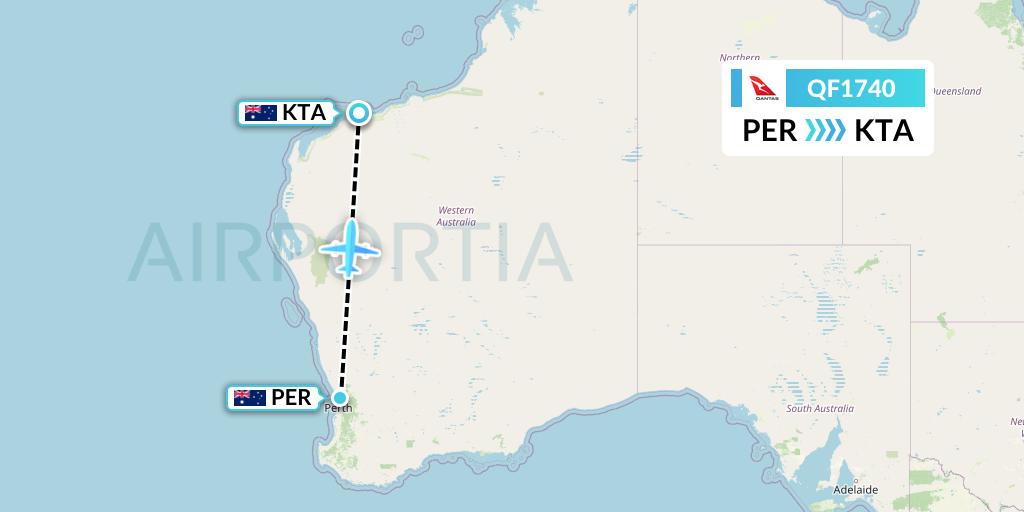 QF1740 Qantas Flight Map: Perth to Karratha