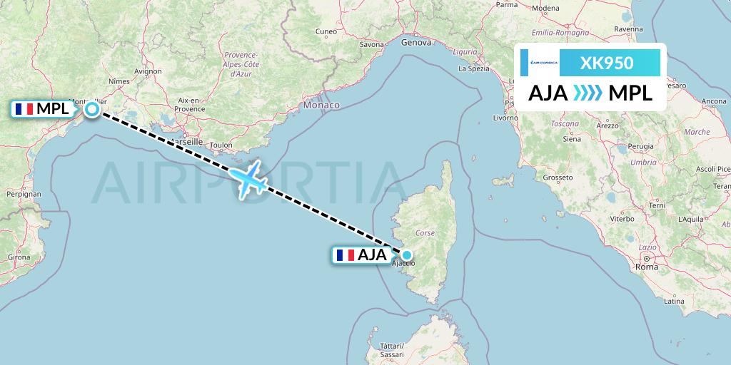 XK950 Air Corsica Flight Map: Ajaccio to Montpellier
