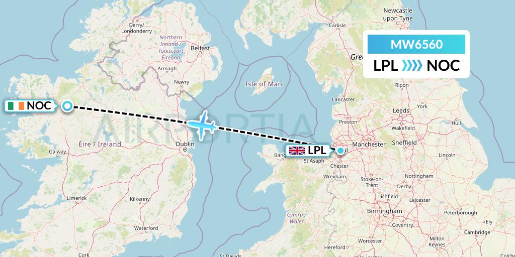 MW6560 Mokulele Flight Service Flight Map: Liverpool to Knock