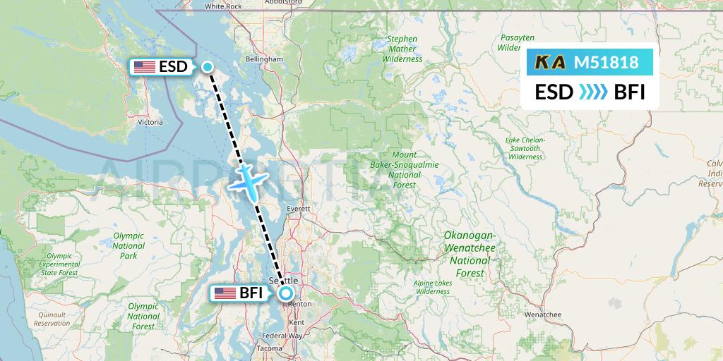 M51818 Kenmore Air Flight Map: Eastsound to Seattle