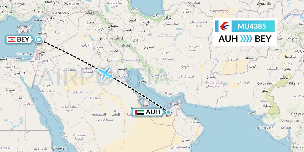 MU4385 China Eastern Airlines Flight Map: Abu Dhabi to Beirut