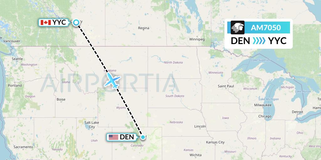 AM7050 Aeromexico Flight Map: Denver to Calgary