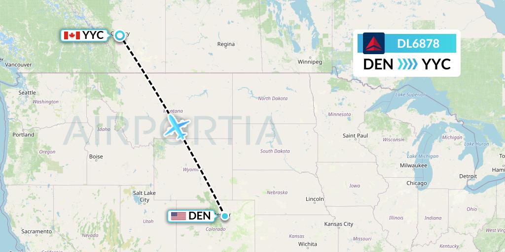 DL6878 Delta Air Lines Flight Map: Denver to Calgary