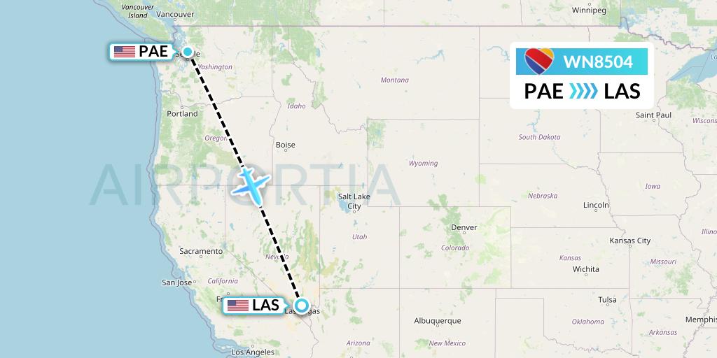 WN8504 Southwest Airlines Flight Map: Everett to Las Vegas