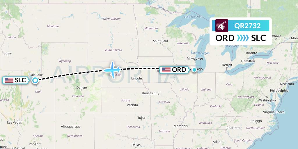 QR2732 Qatar Airways Flight Map: Chicago to Salt Lake City