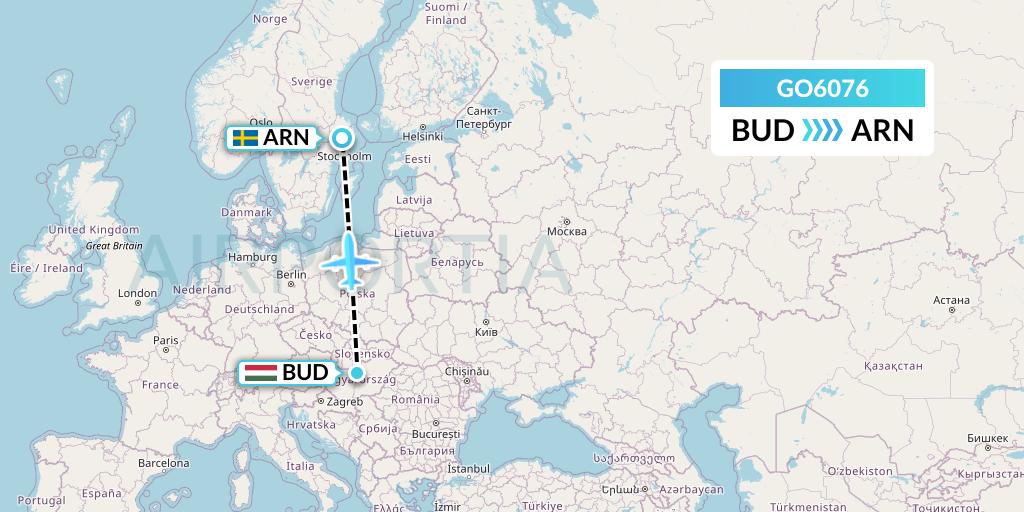 GO6076 ULS Airlines Cargo Flight Map: Budapest to Stockholm