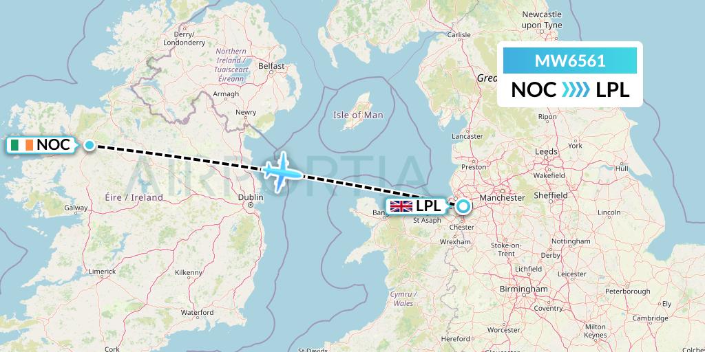 MW6561 Mokulele Flight Service Flight Map: Knock to Liverpool
