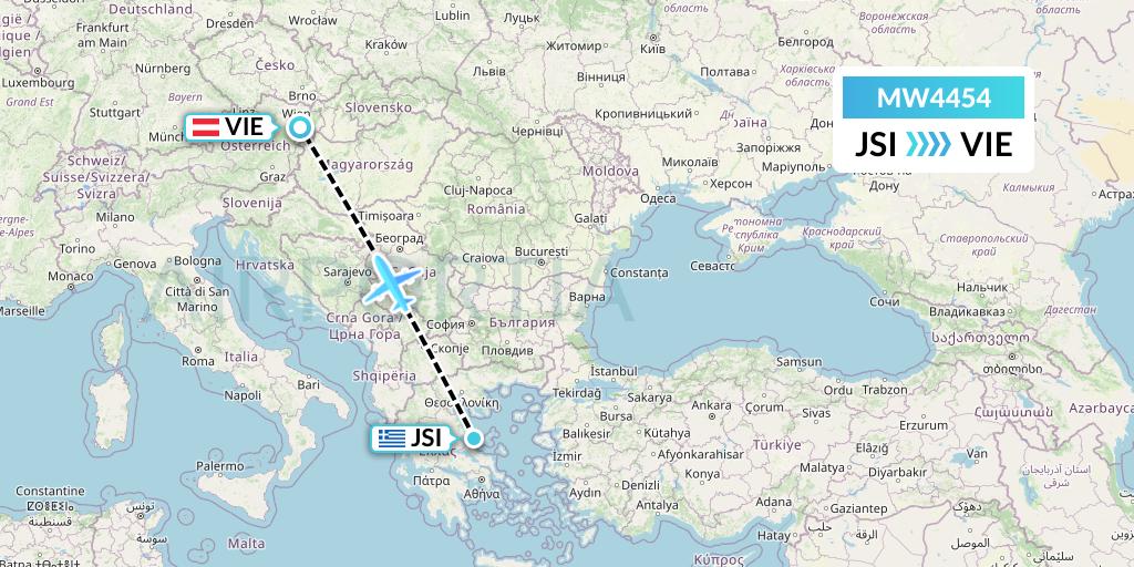 MW4454 Mokulele Flight Service Flight Map: Skiathos to Vienna