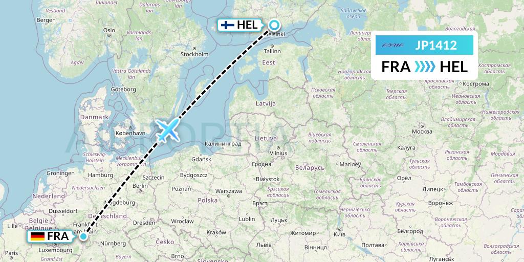 JP1412 Adria Airways Flight Map: Frankfurt to Helsinki