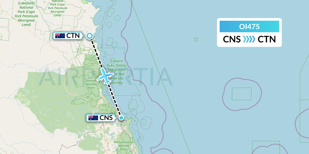 OI475 Hinterland Aviation Flight Map: Cairns to Cooktown