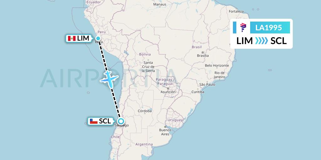 LA1995 LAN Airlines Flight Map: Lima to Santiago
