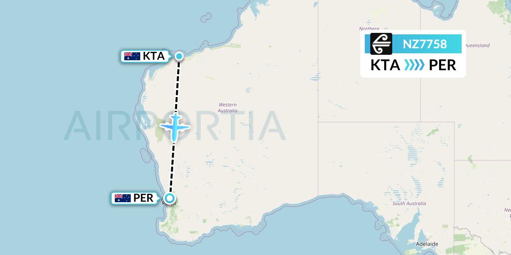 NZ7758 Air New Zealand Flight Map: Karratha to Perth