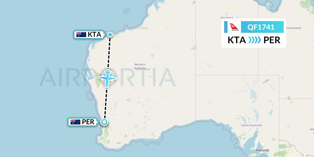 QF1741 Qantas Flight Map: Karratha to Perth