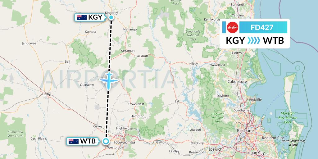 FD427 Thai AirAsia Flight Map: Australia to Toowoomba