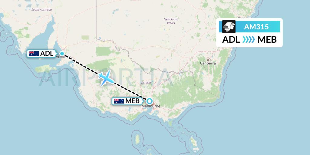 AM315 Aeromexico Flight Map: Adelaide to Essendon