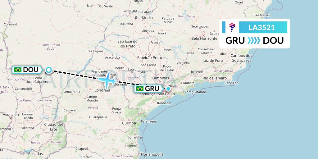 LA3521 LAN Airlines Flight Map: Sao Paulo to Dourados