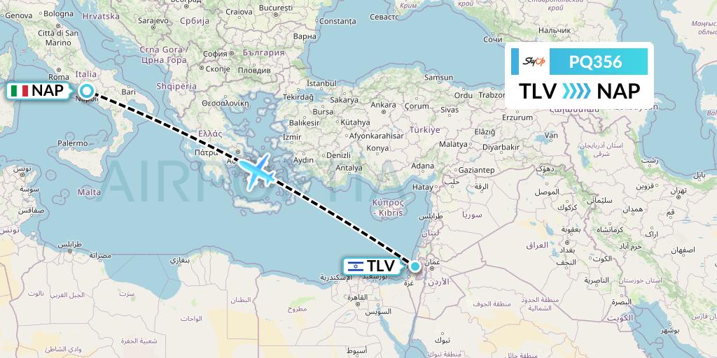 PQ356 SkyUp Airlines Flight Map: Tel Aviv to Naples