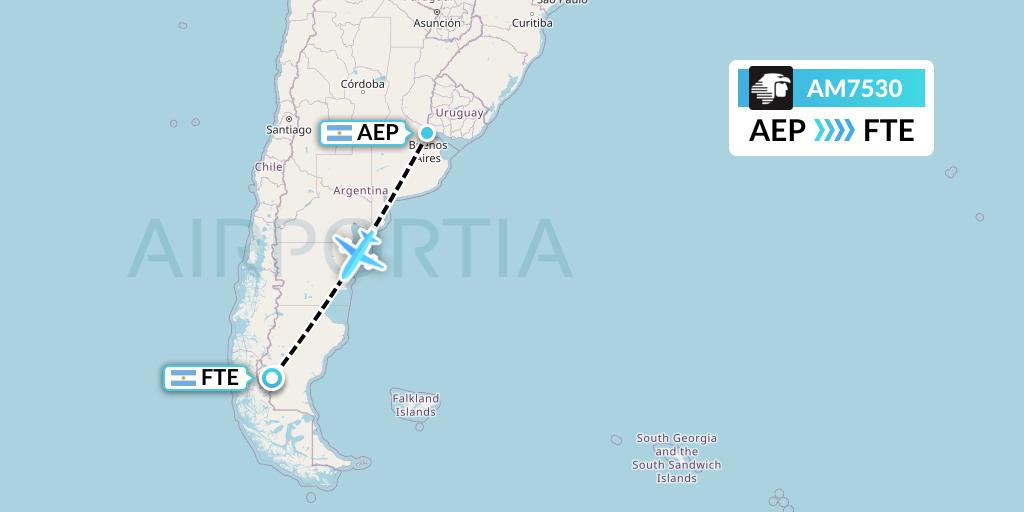 AM7530 Aeromexico Flight Map: Buenos Aires to El Calafate