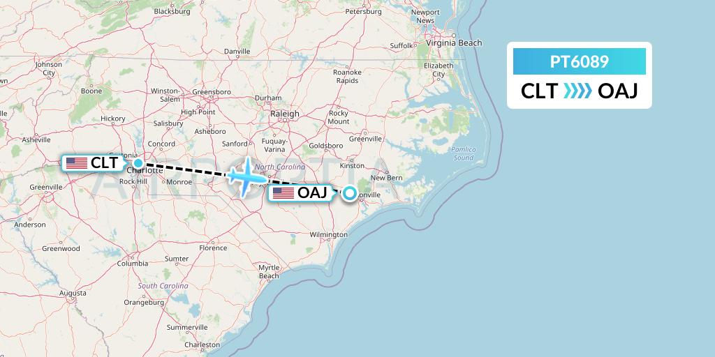 PT6089 Piedmont Airlines Flight Map: Charlotte to Jacksonville