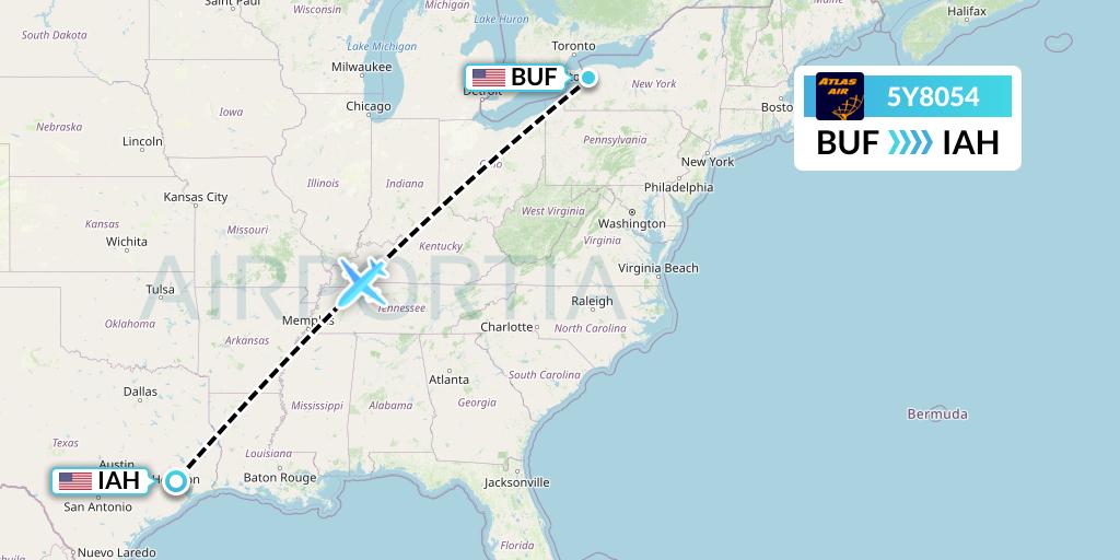 5Y8054 Atlas Air Flight Map: Buffalo to Houston
