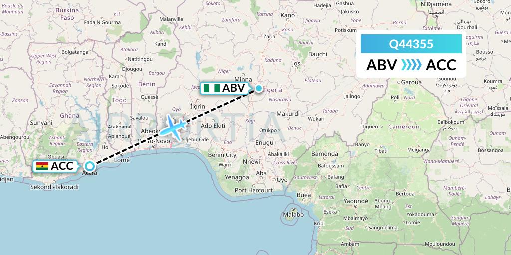 Q44355 Euroairlines Flight Map: Abuja to Accra