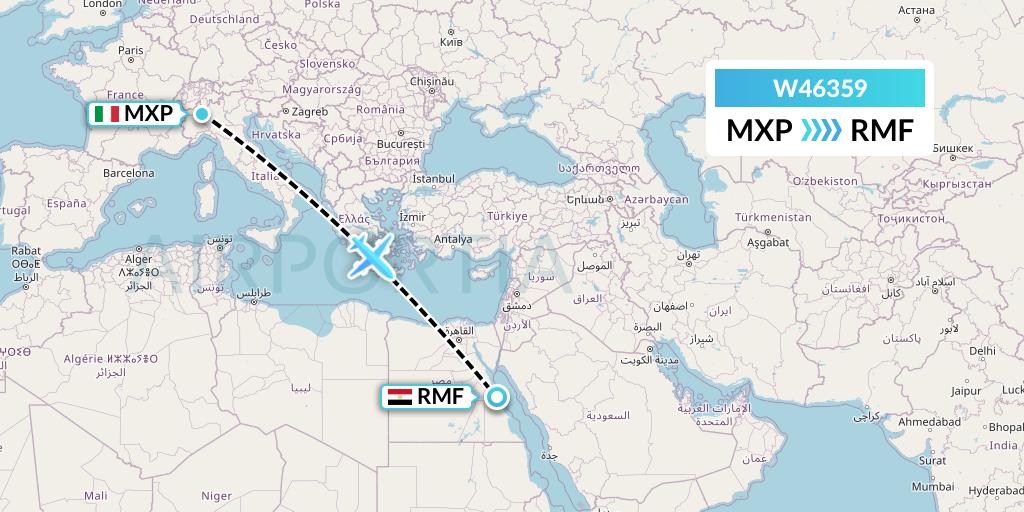W46359 Wizz Air Malta Flight Map: Milan to Marsa Alam