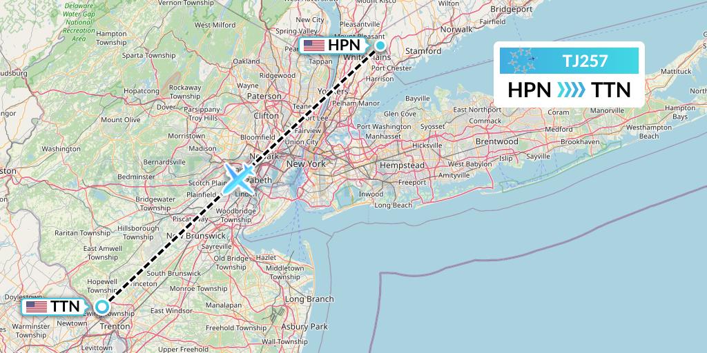 TJ257 Tradewind Aviation Flight Map: White Plains to Trenton