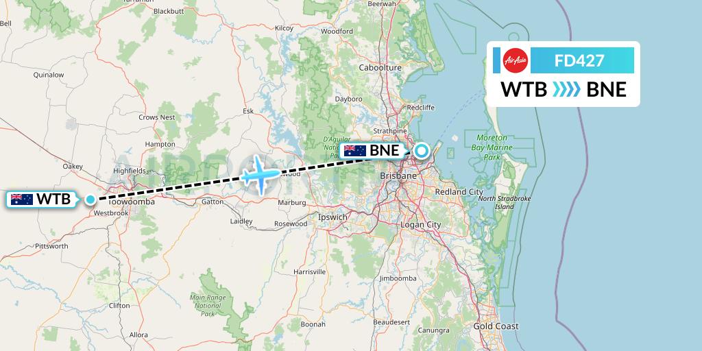 FD427 Thai AirAsia Flight Map: Toowoomba to Brisbane