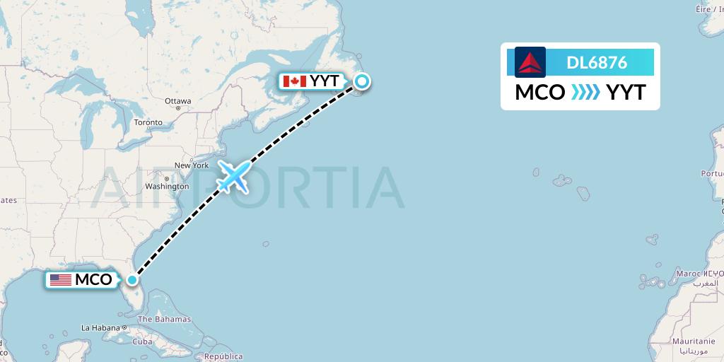 DL6876 Delta Air Lines Flight Map: Orlando to St. John's