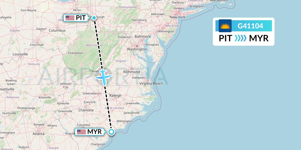 G41104 Allegiant Air Flight Map: Pittsburgh to Myrtle Beach