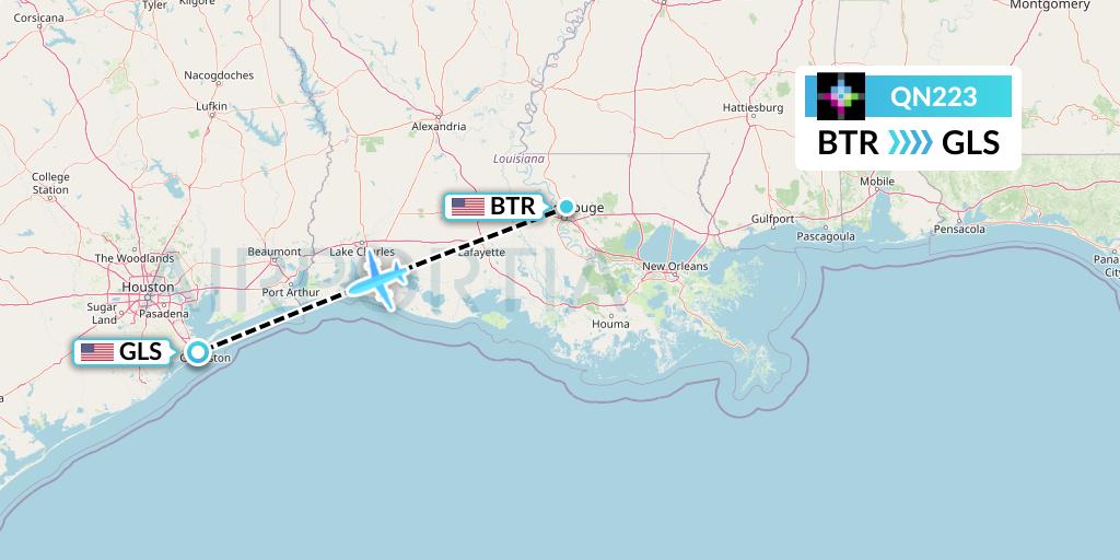 QN223 Skytrans Flight Map: Baton Rouge to Galveston