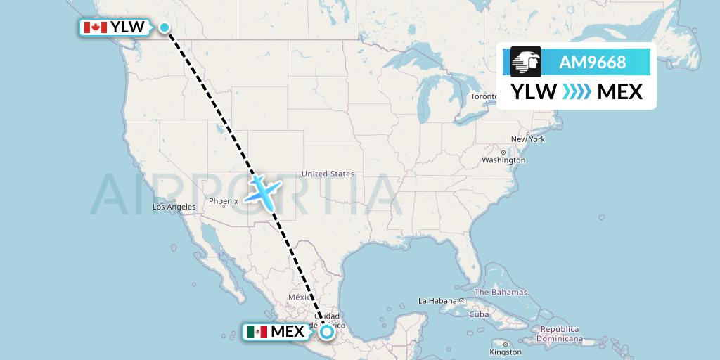 AM9668 Aeromexico Flight Map: Kelowna to Mexico City