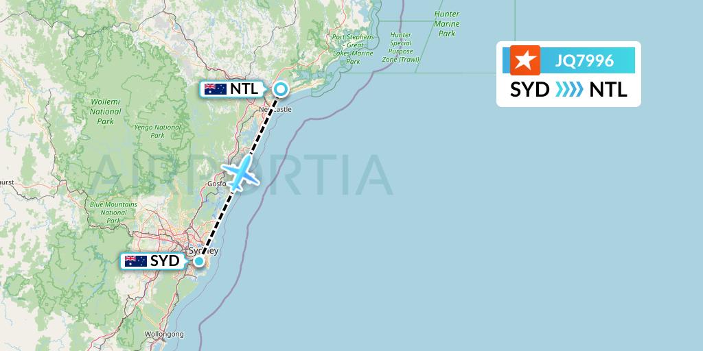 JQ7996 Jetstar Airways Flight Map: Sydney to Newcastle